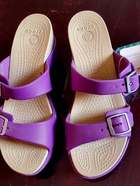 CROCS Purple Double-Buckle Slide Sandals